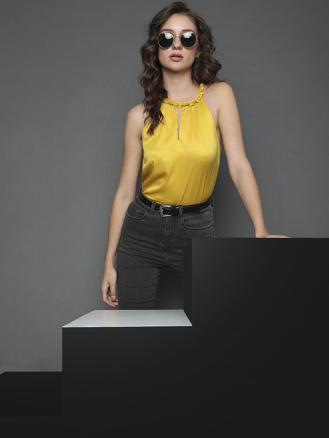 Yellow Satin Halter Neck Top