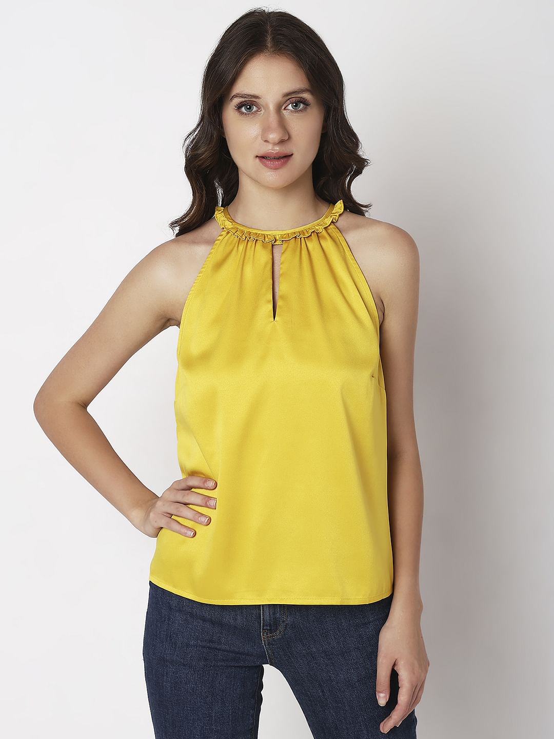 Yellow Satin Halter Neck Top