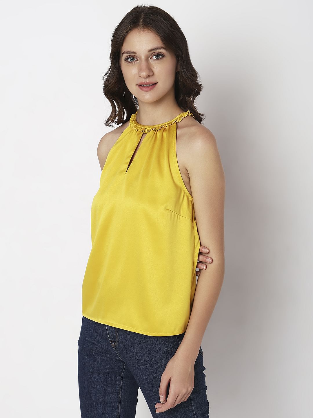 Yellow Satin Halter Neck Top