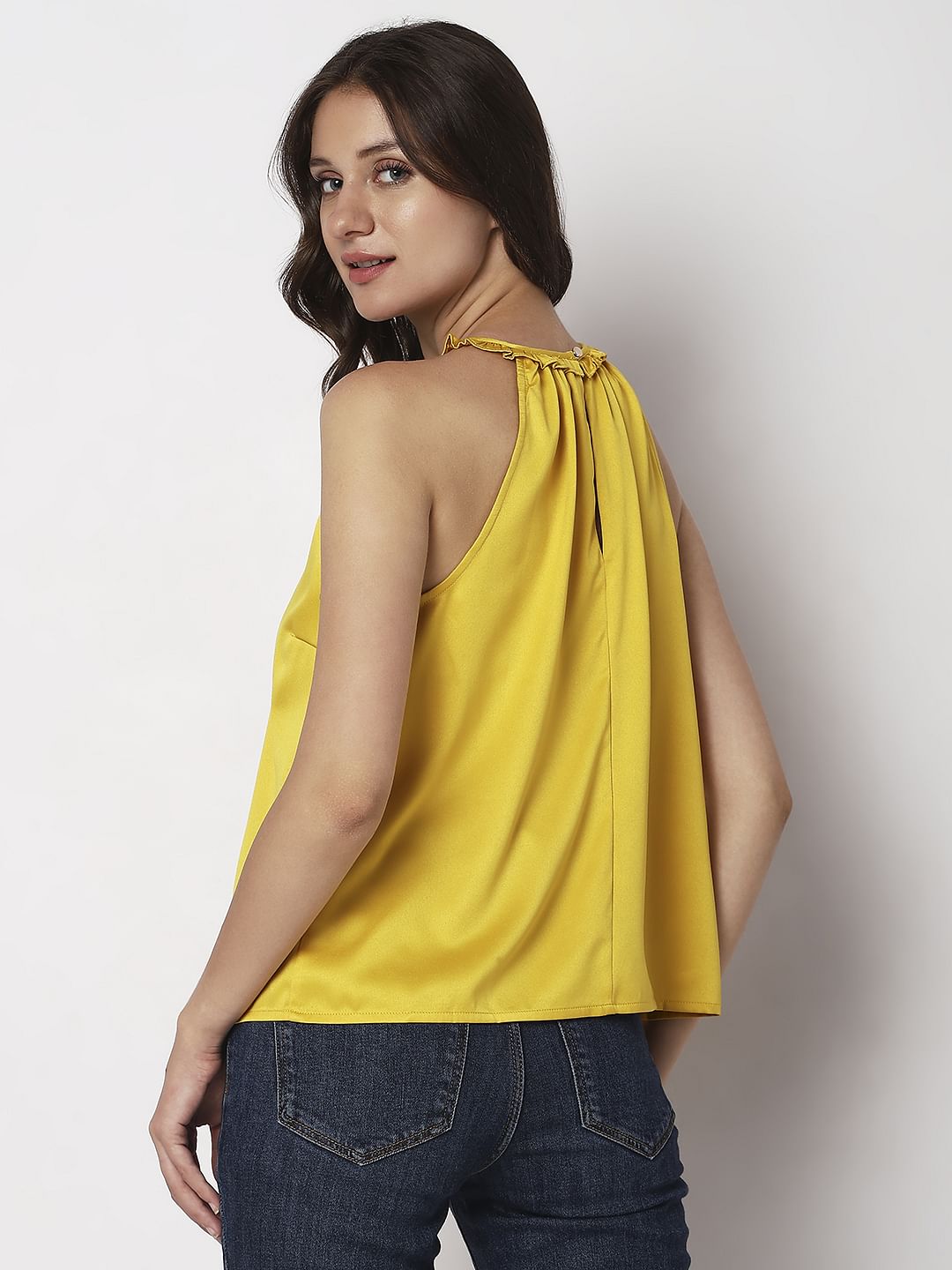 Yellow Satin Halter Neck Top