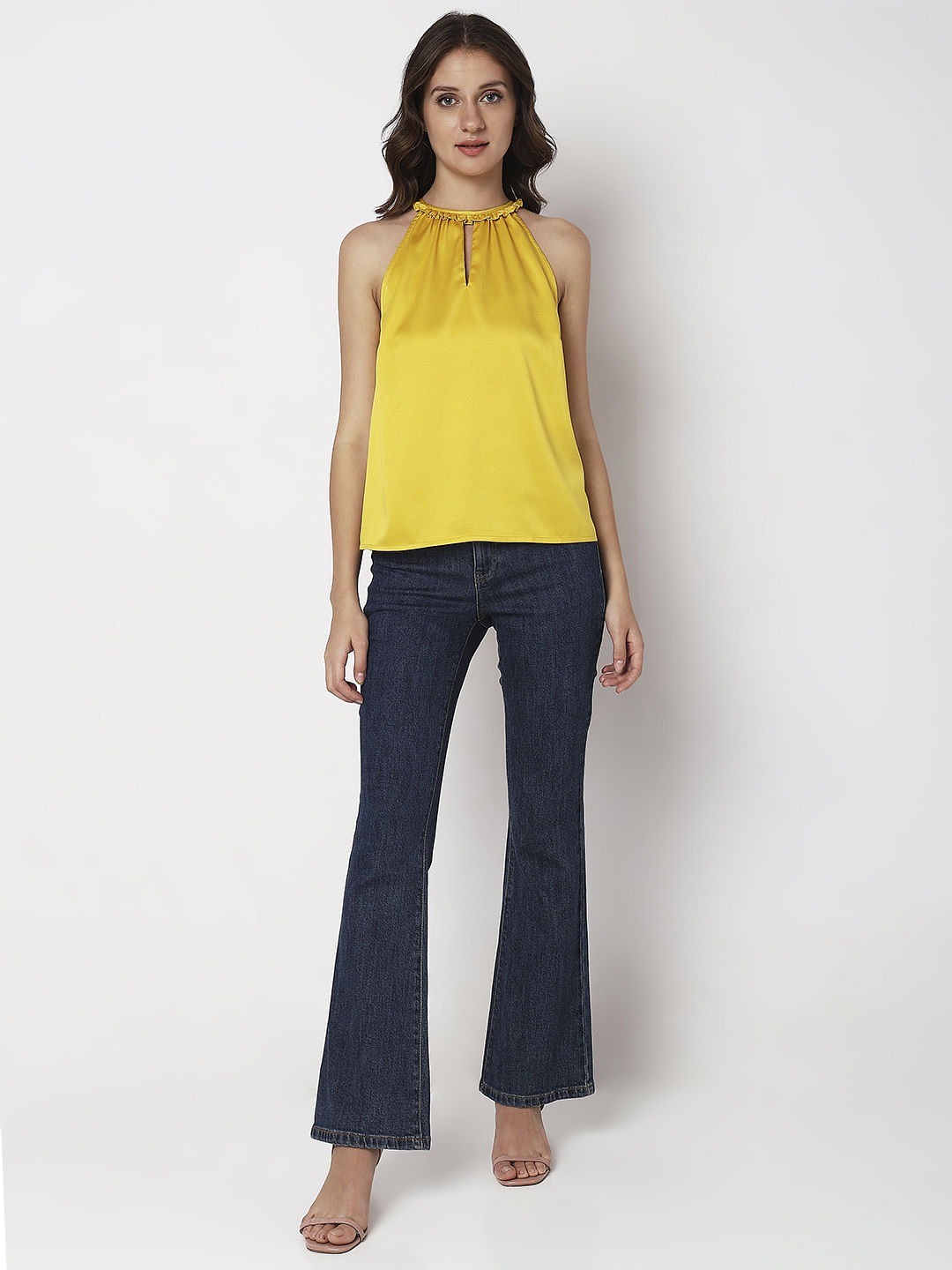 Yellow Satin Halter Neck Top
