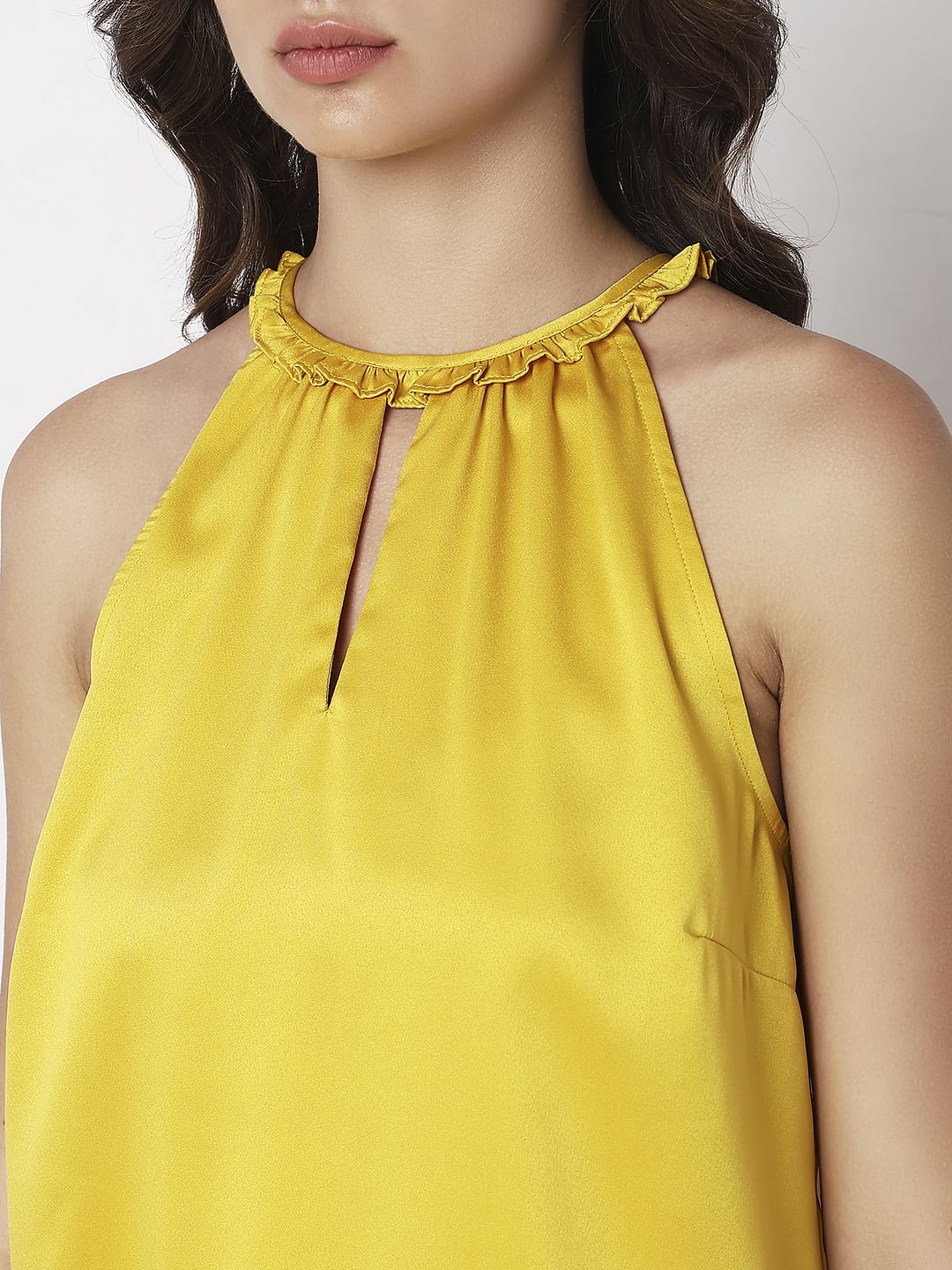 Yellow Satin Halter Neck Top