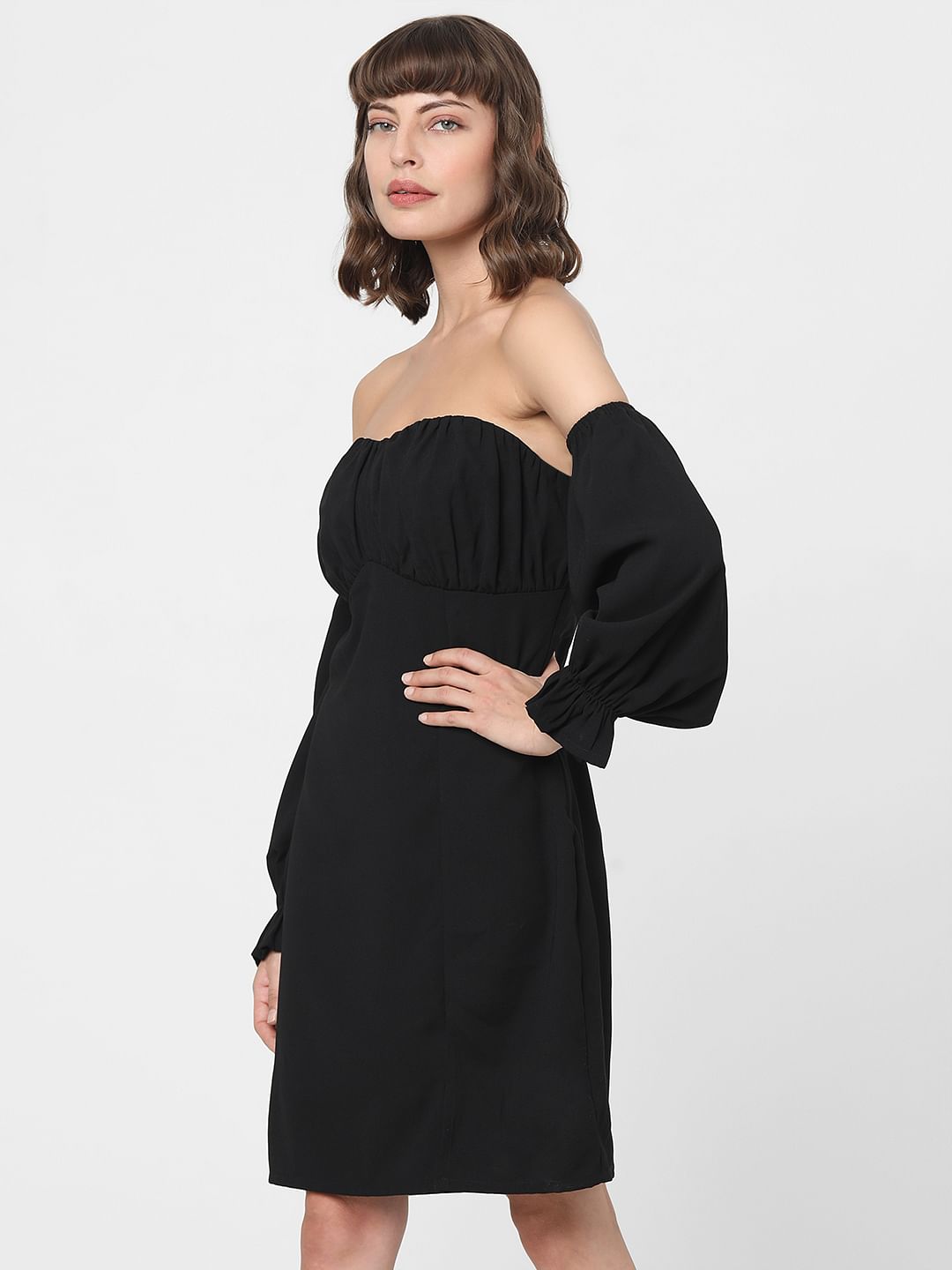 Black Off-Shoulder Short Dress