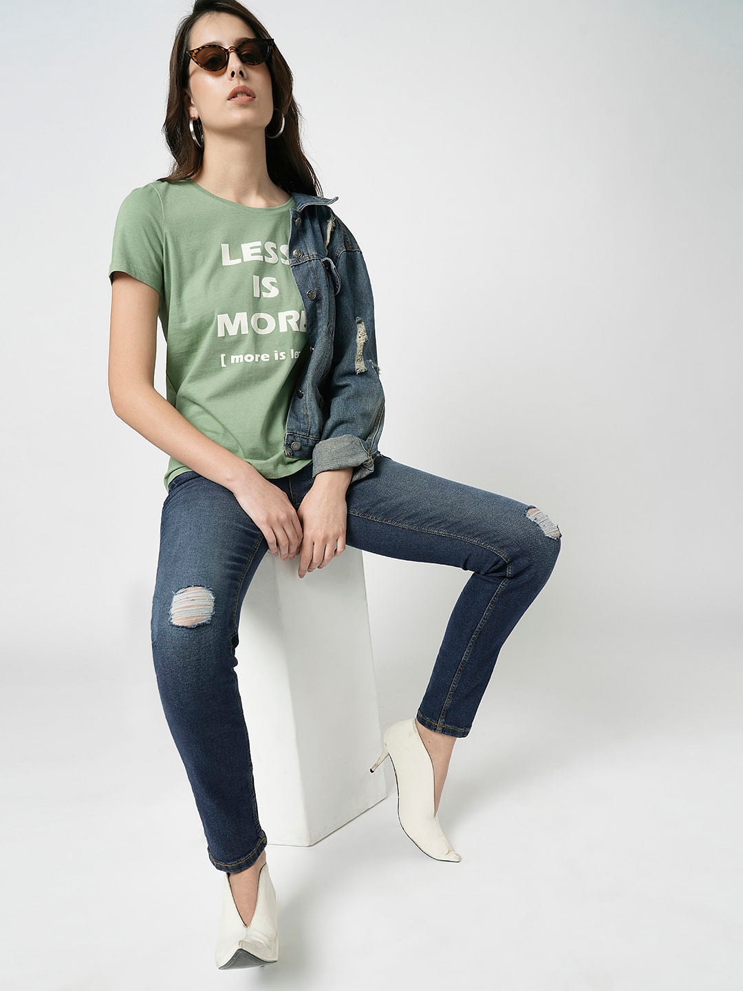 I.Scenery By Vero Moda Dark Blue Mid Rise Distressed Wendy Skinny Jeans