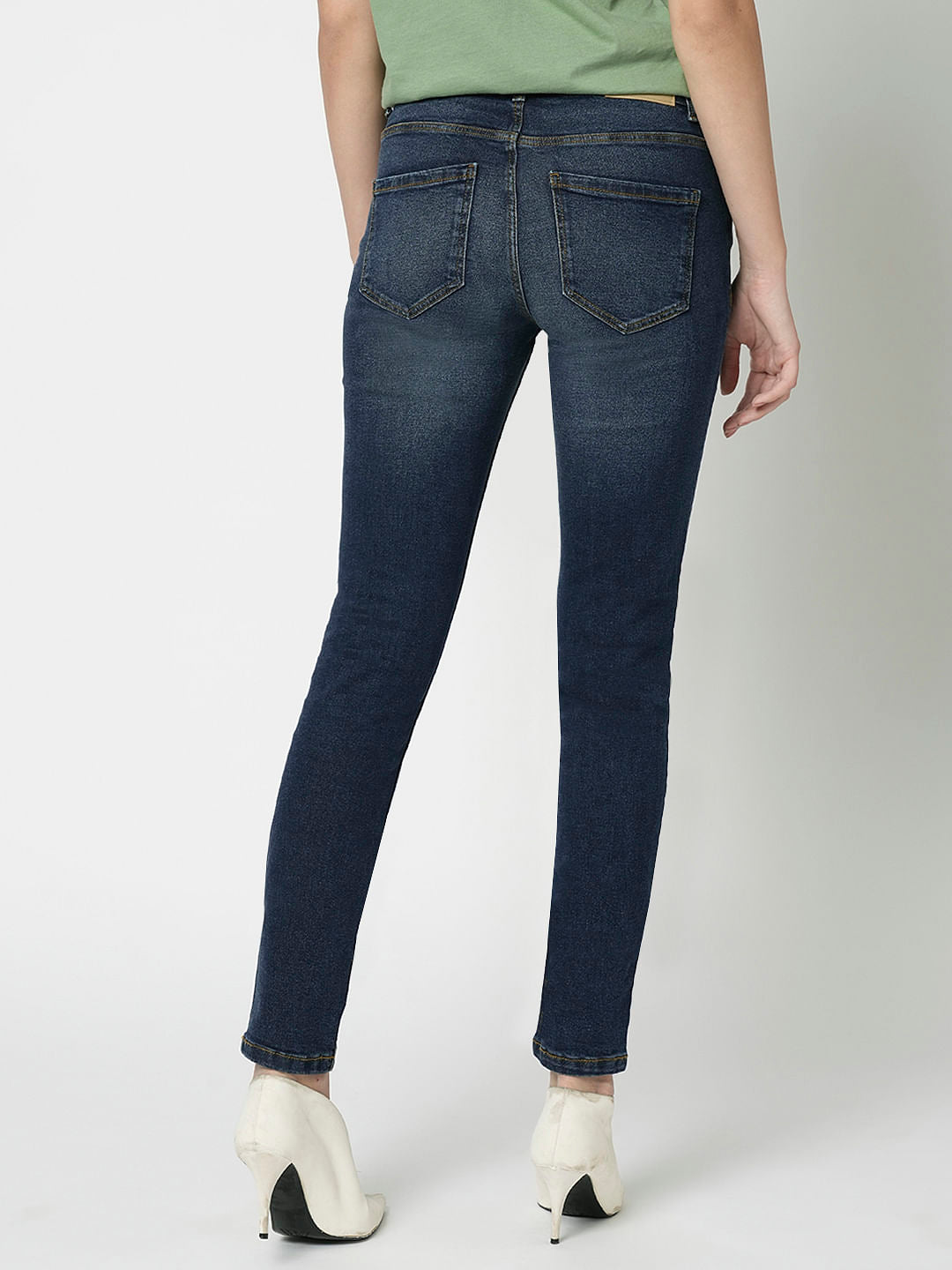 I.Scenery By Vero Moda Dark Blue Mid Rise Distressed Wendy Skinny Jeans