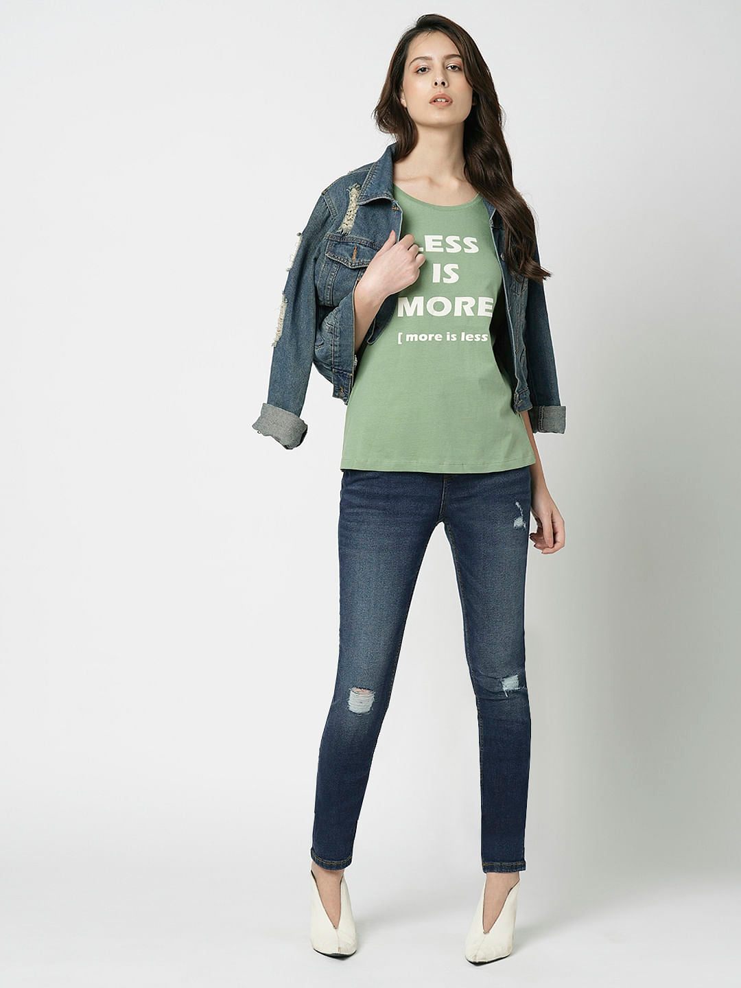 I.Scenery By Vero Moda Dark Blue Mid Rise Distressed Wendy Skinny Jeans