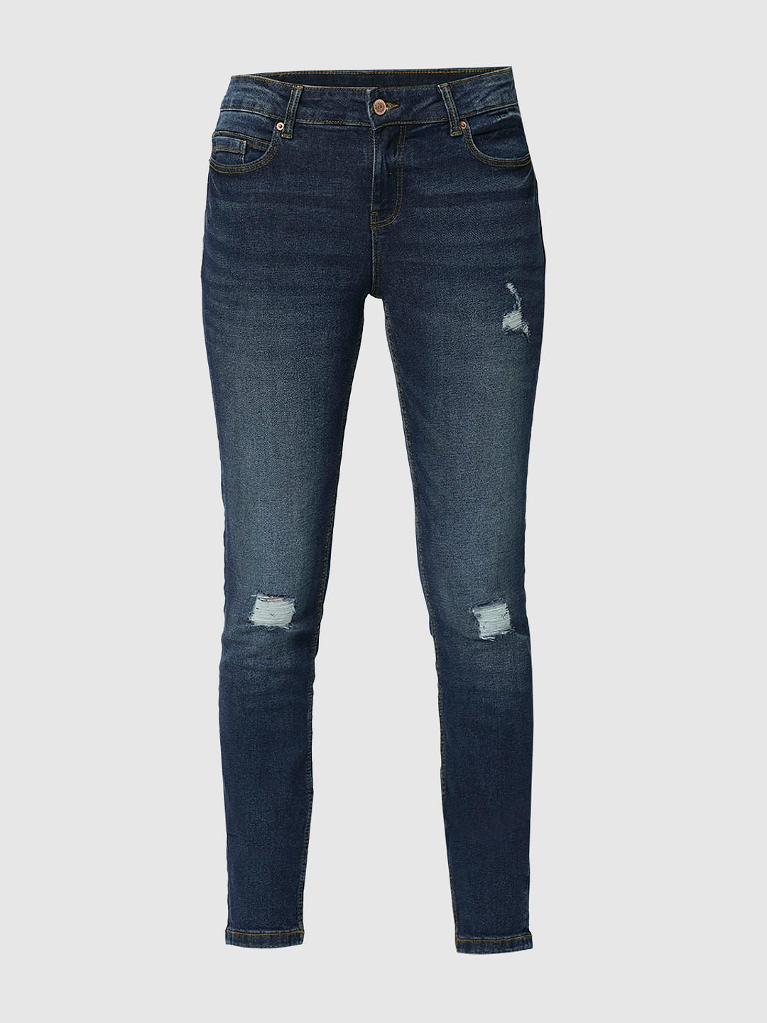 I.Scenery By Vero Moda Dark Blue Mid Rise Distressed Wendy Skinny Jeans