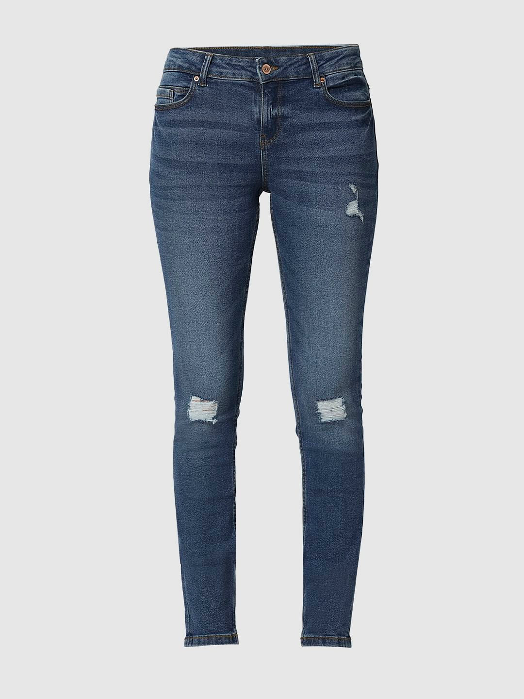 I.Scenery By Vero Moda Blue Mid Rise Distressed Skinny Jeans
