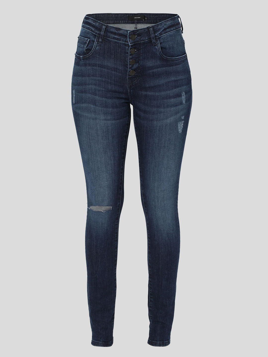 Blue High Rise Ripped Skinny Jeans