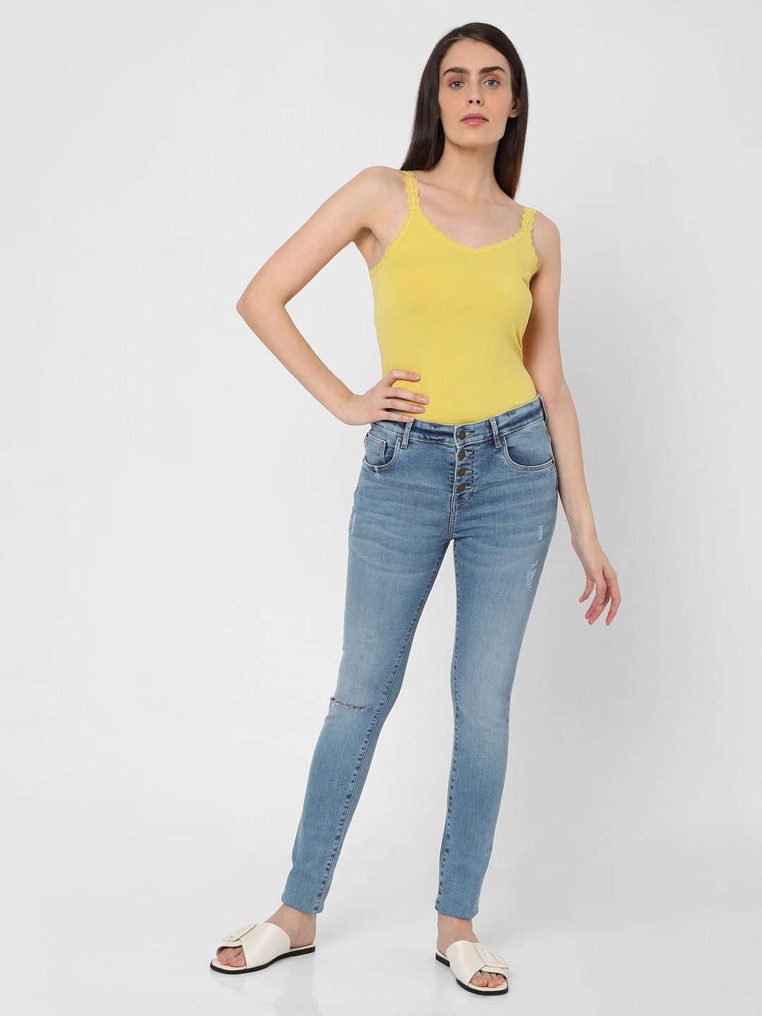 Light Blue High Rise Ripped Skinny Jeans