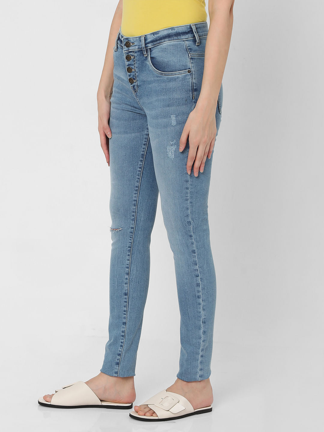 Light Blue High Rise Ripped Skinny Jeans