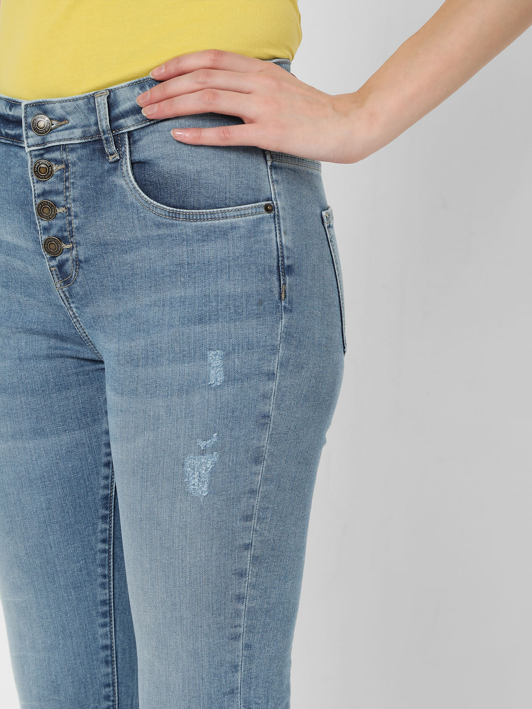 Light Blue High Rise Ripped Skinny Jeans