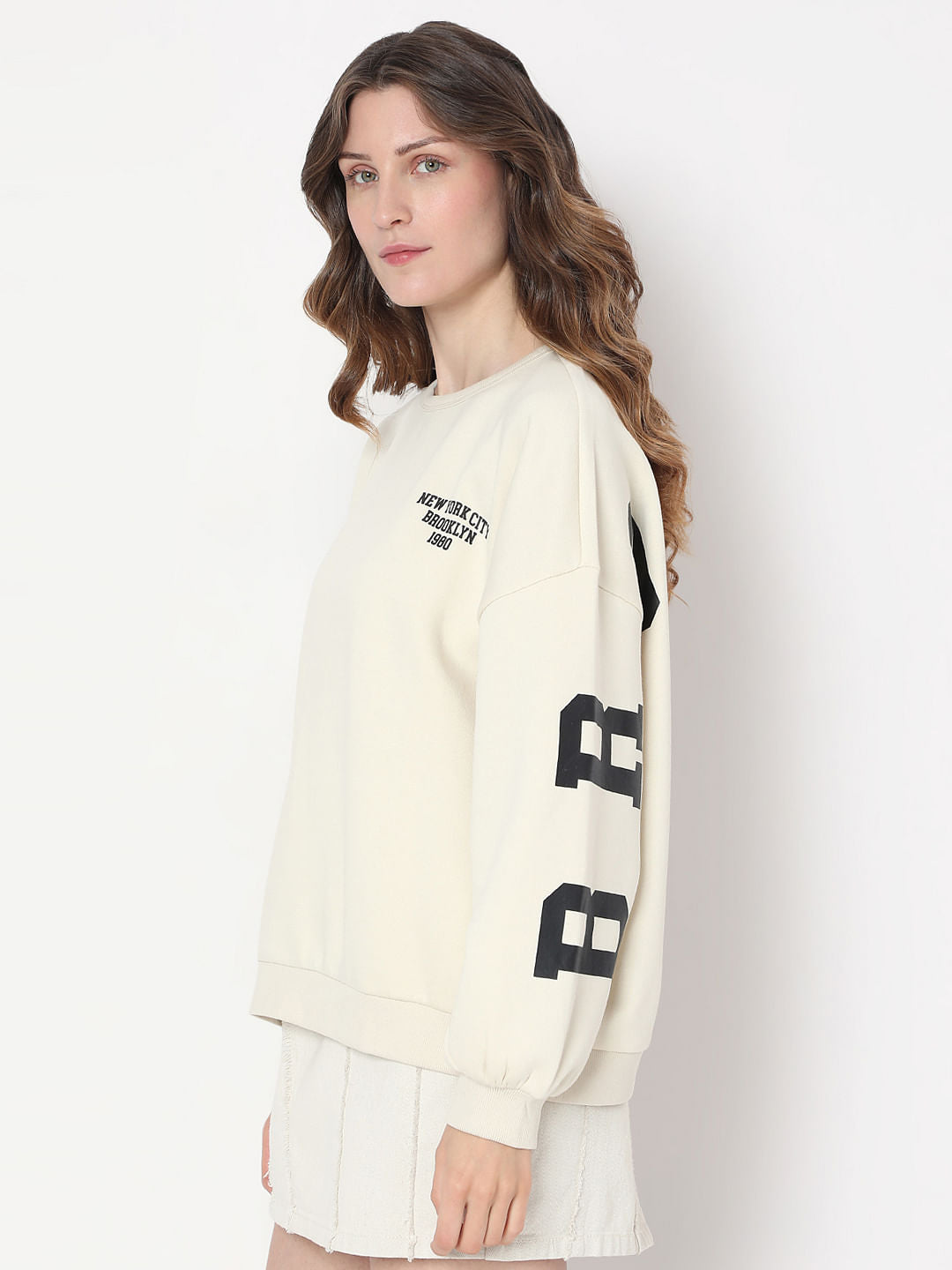 Off White Oversized Printed Sweatshirt