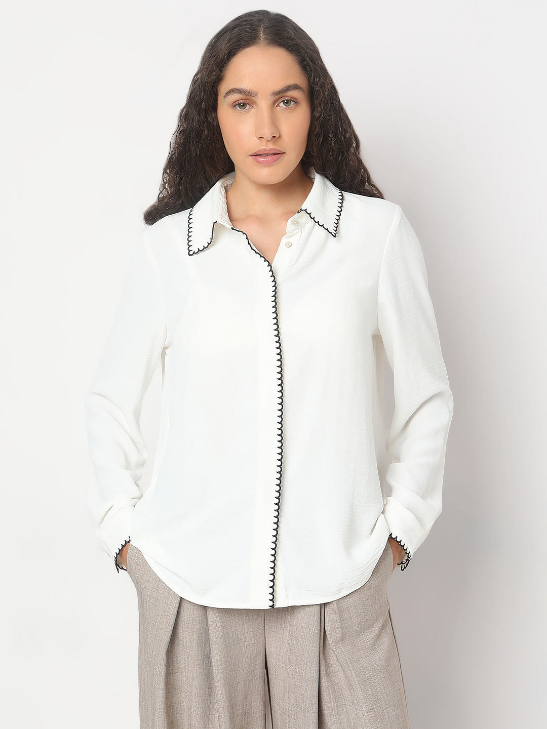 White Scallop Detail Shirt