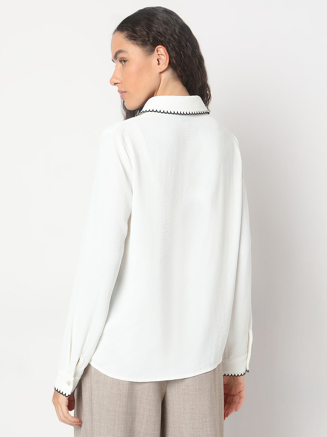 White Scallop Detail Shirt