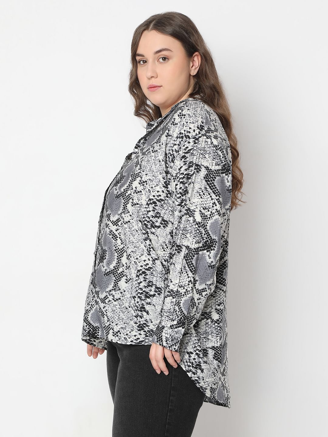 Curve Grey Animal Print Shirt