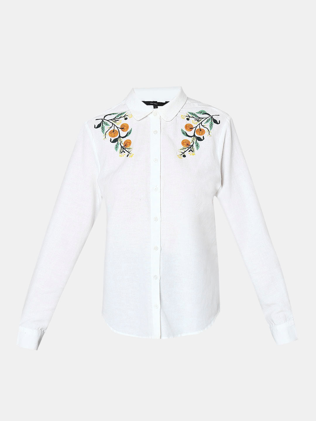 White Floral Embroidered Shirt