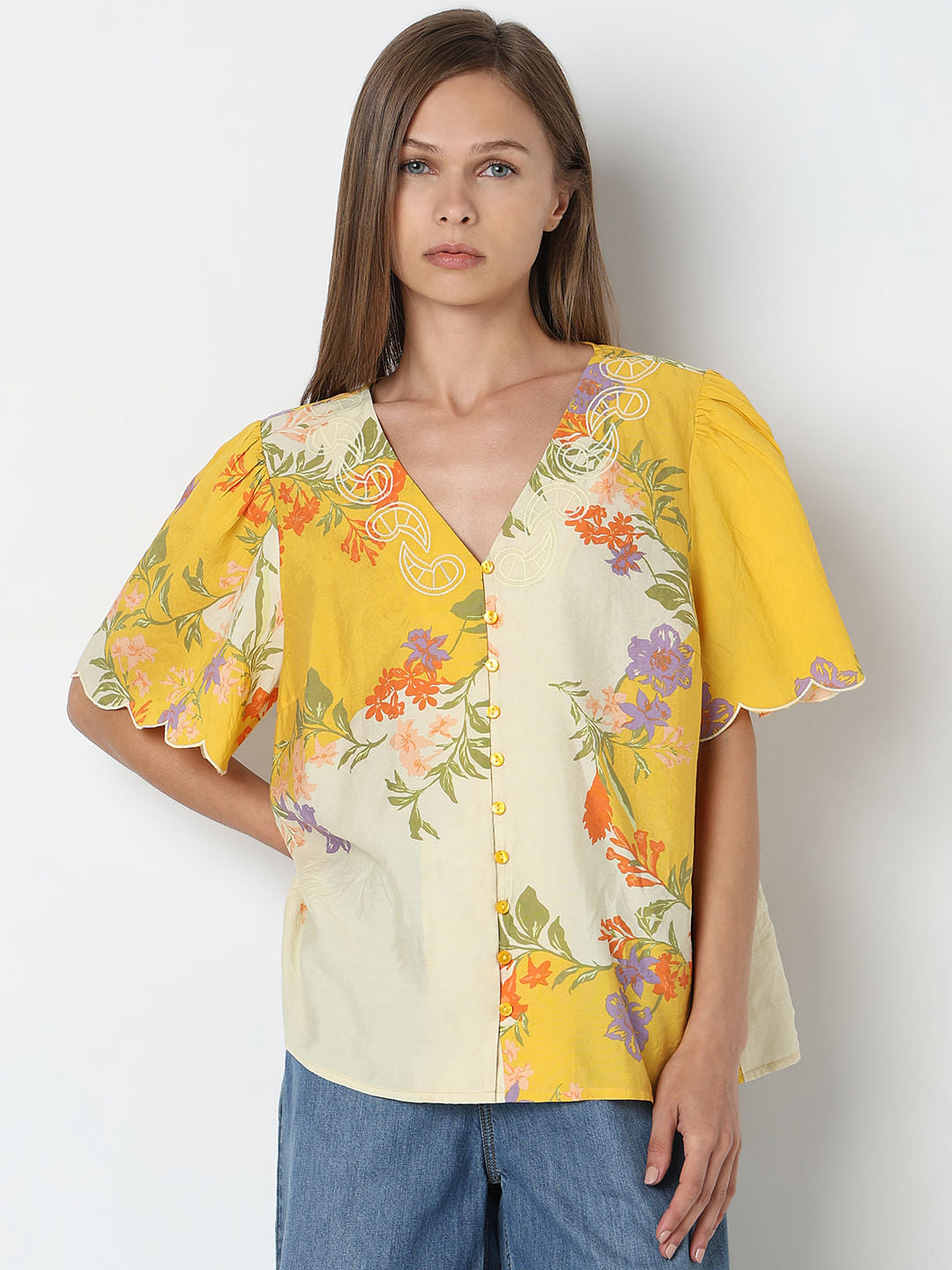 Yellow Floral Print Top