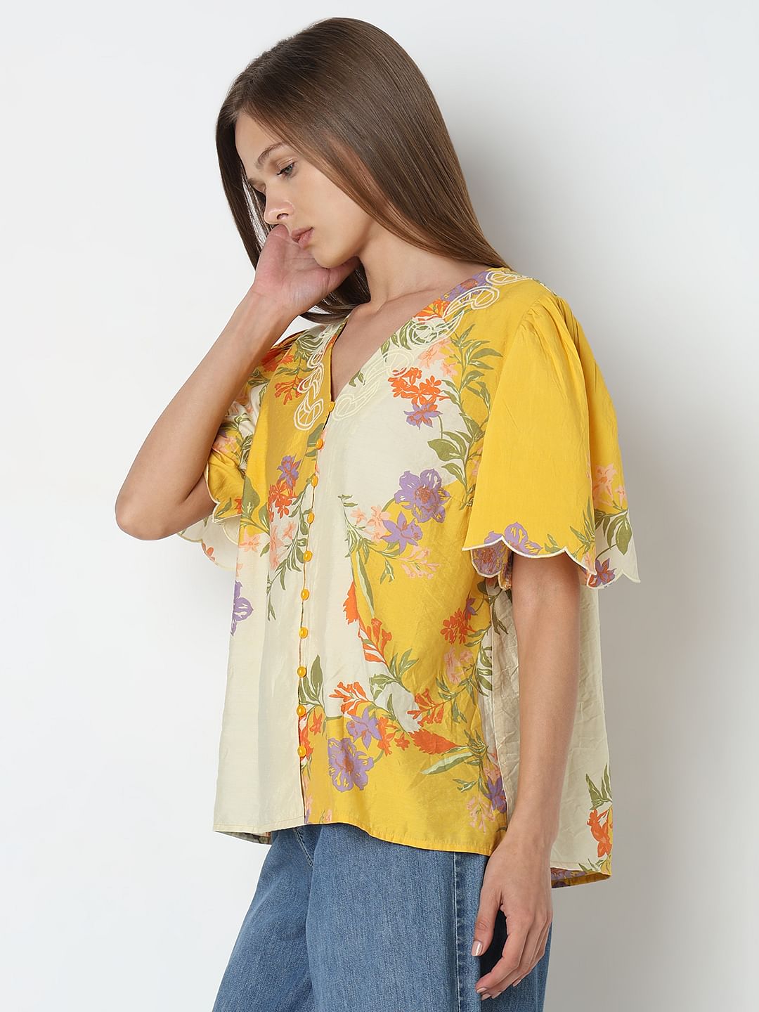 Yellow Floral Print Top