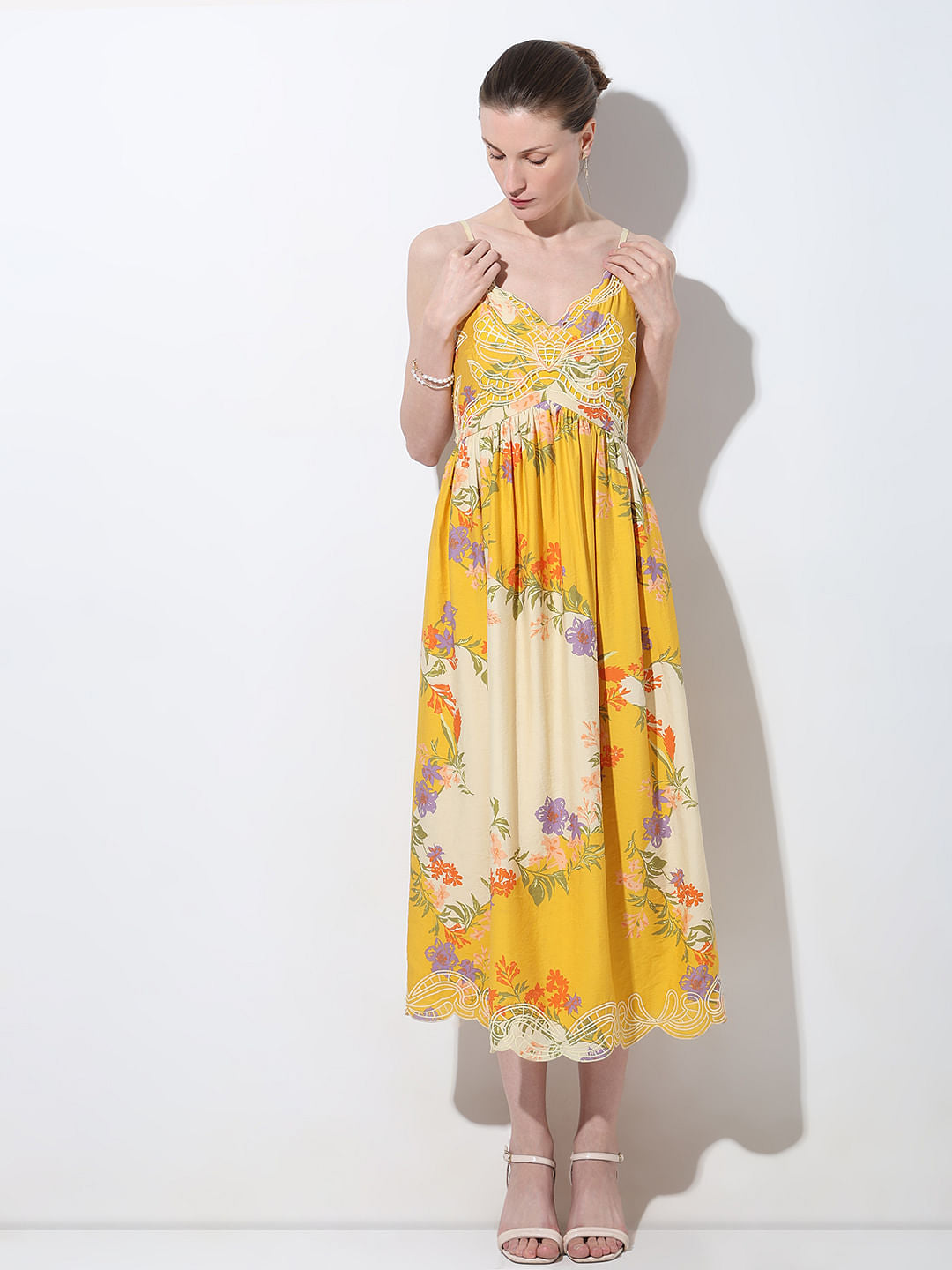 Yellow Floral Midi Dress