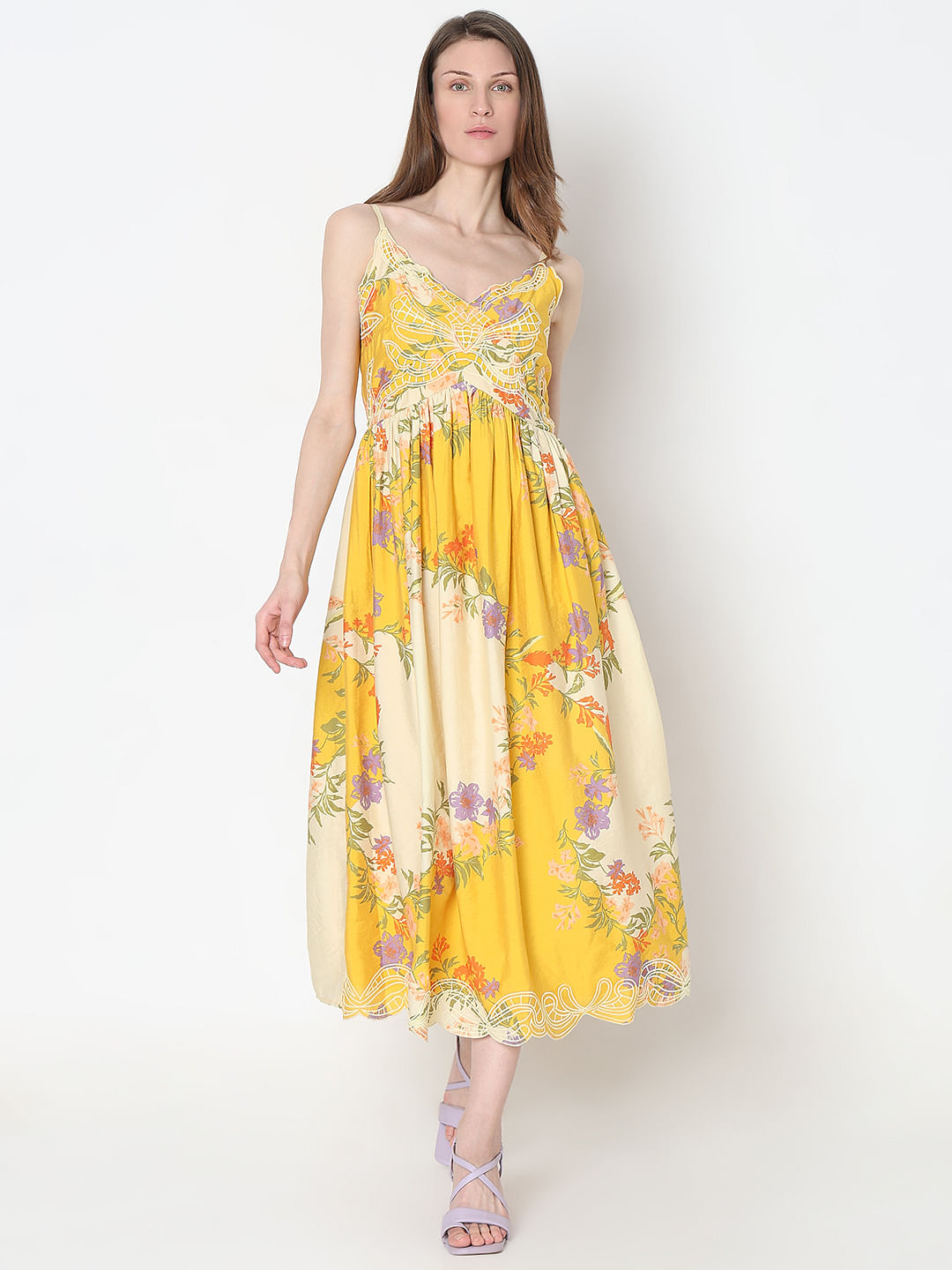 Yellow Floral Midi Dress