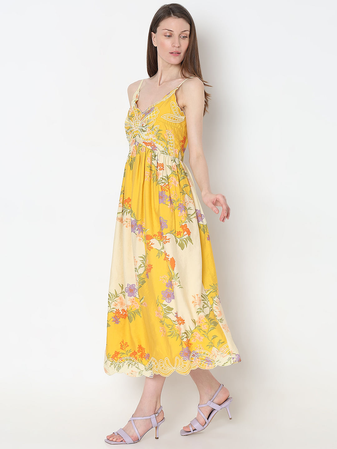 Yellow Floral Midi Dress
