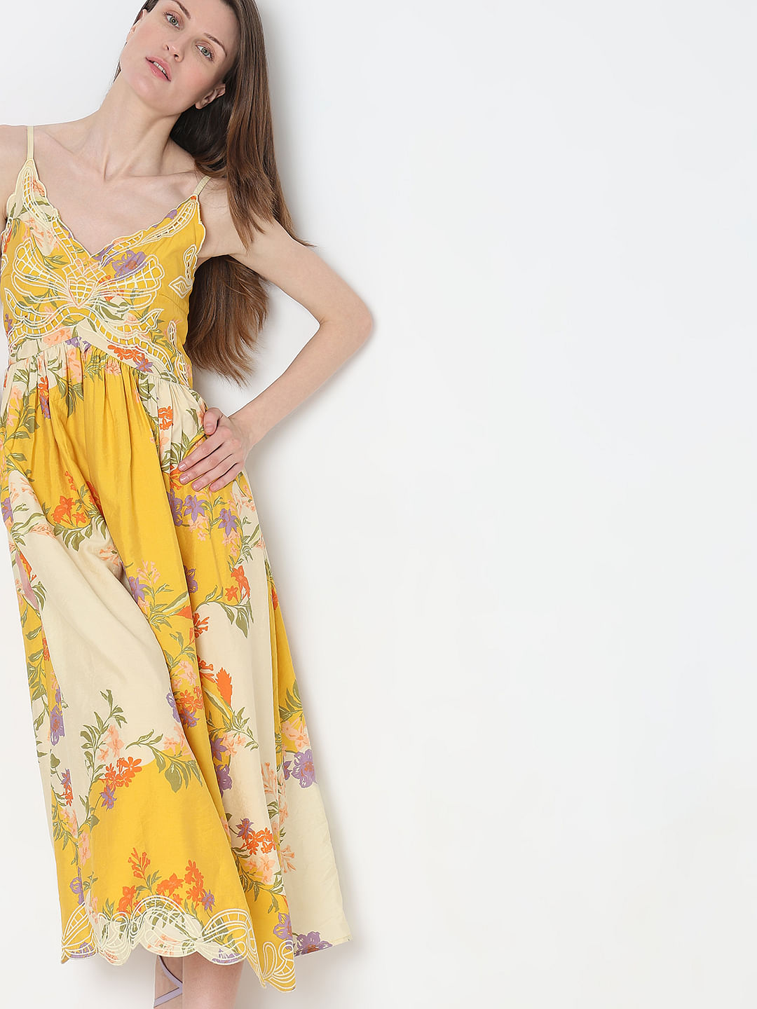 Yellow Floral Midi Dress