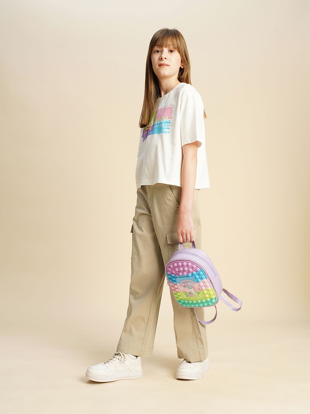 Girls Brown Wide Leg Cargo Pants