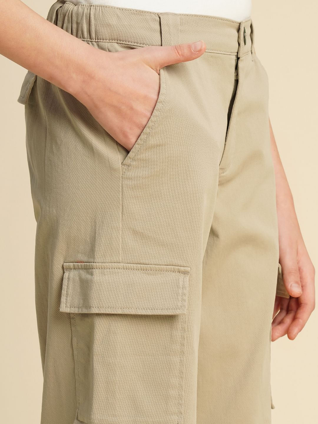 Girls Brown Wide Leg Cargo Pants