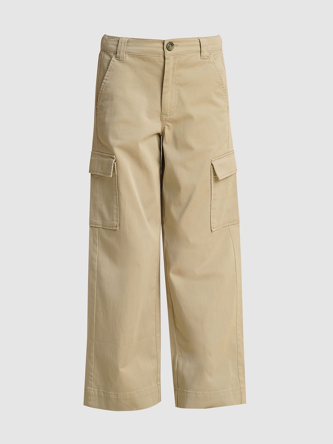 Girls Brown Wide Leg Cargo Pants