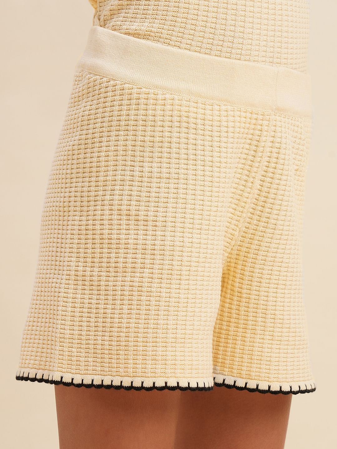 Girls Beige O-Neck Co-Ord Set Shorts