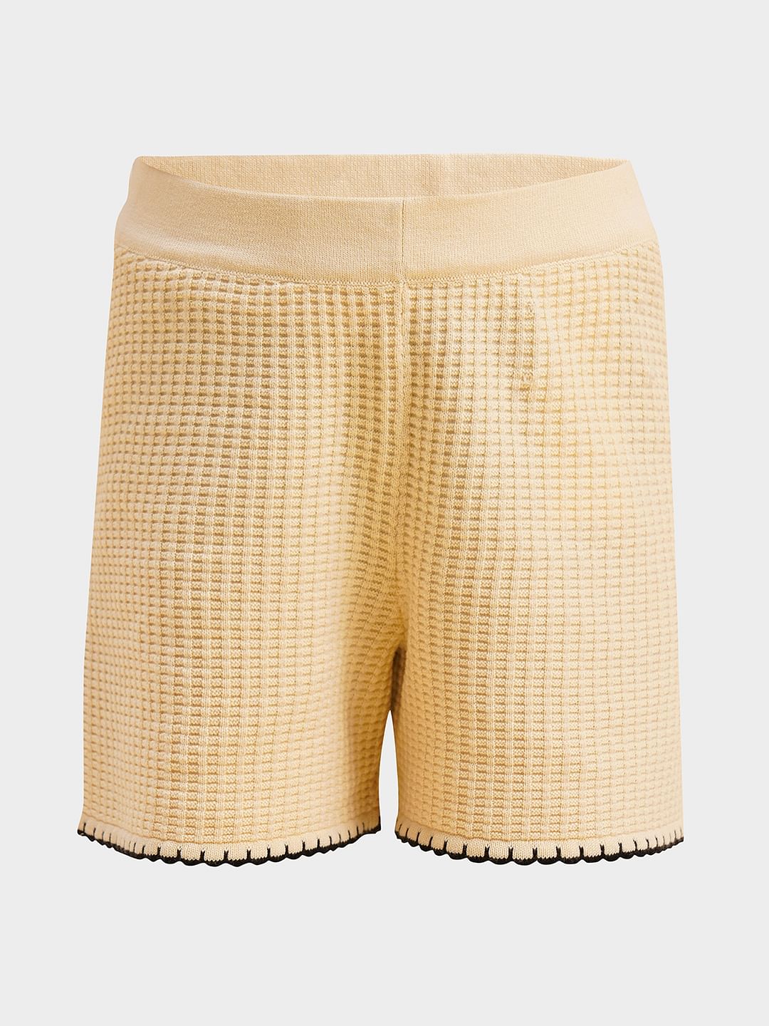 Girls Beige O-Neck Co-Ord Set Shorts