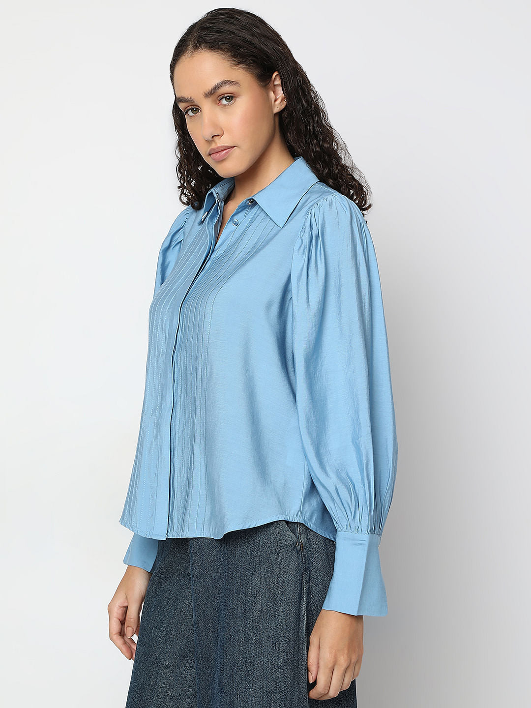 Blue Pintuck Detail Shirt