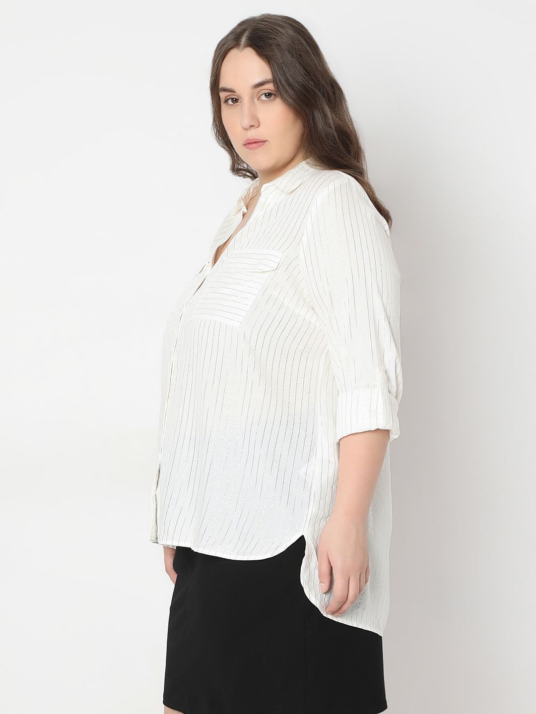 Curve White Glitter Striped Shirt