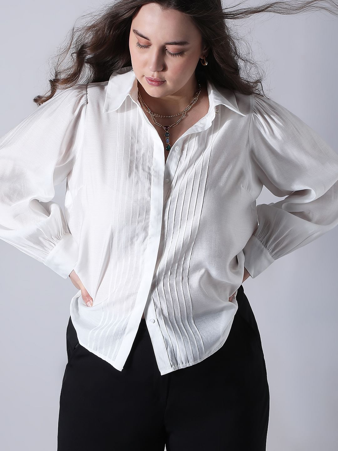 CURVE White Pintuck Detail Shirt