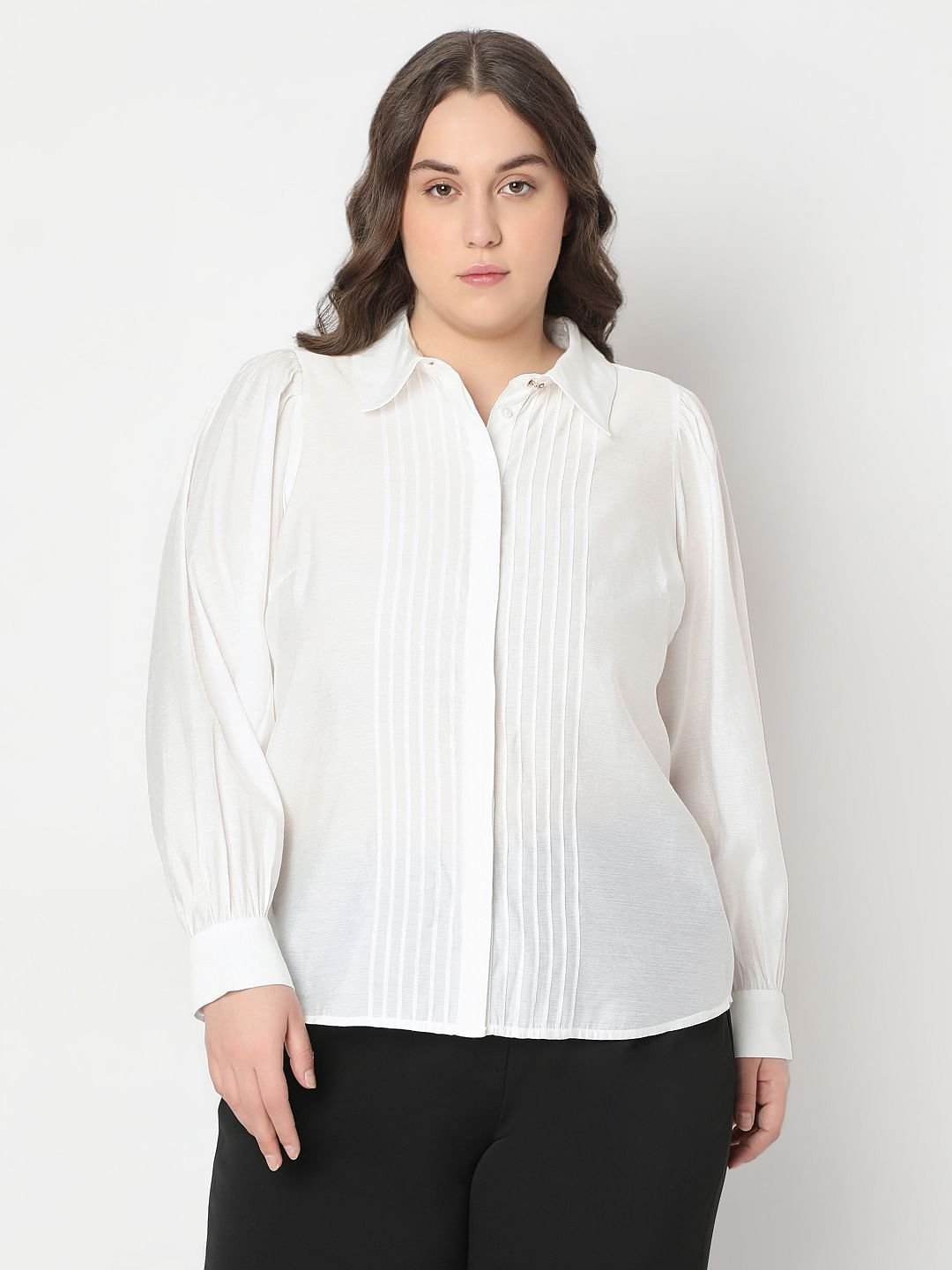 Curve White Pintuck Detail Shirt