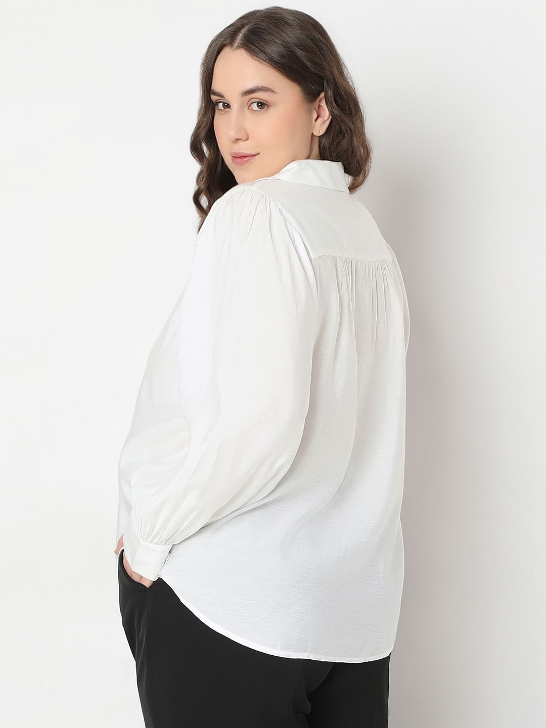 Curve White Pintuck Detail Shirt