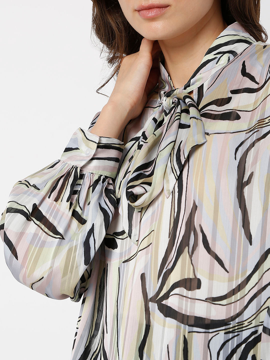 White Abstract Print Top