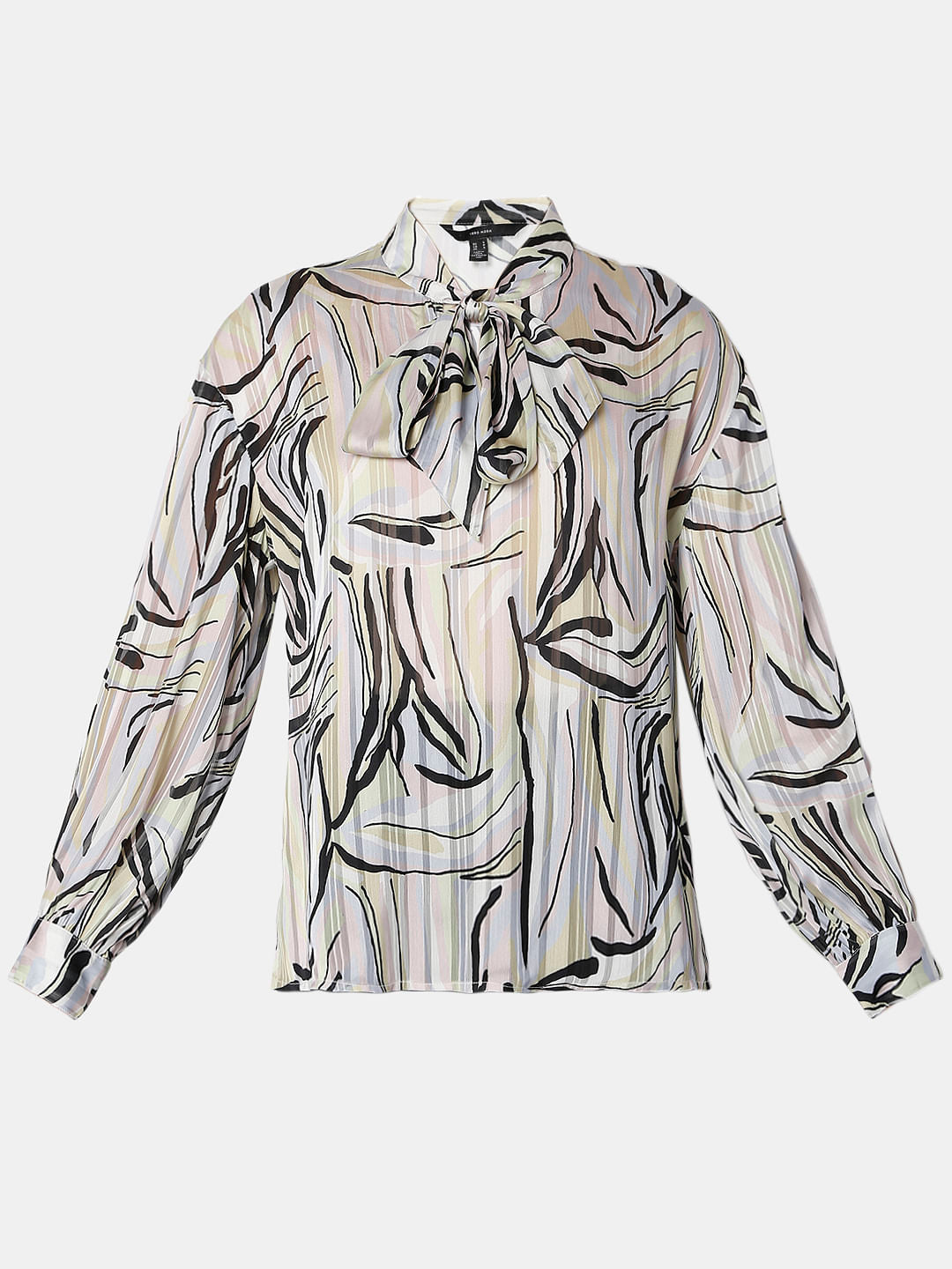 White Abstract Print Top