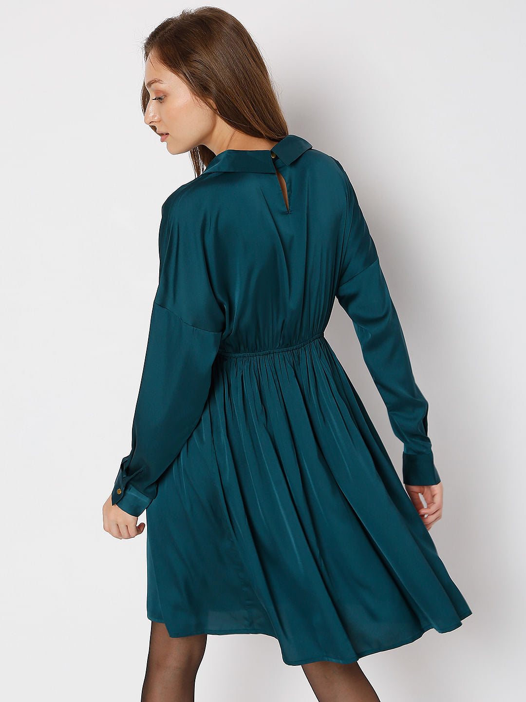Deep Teal Satin Fit & Flare Dress