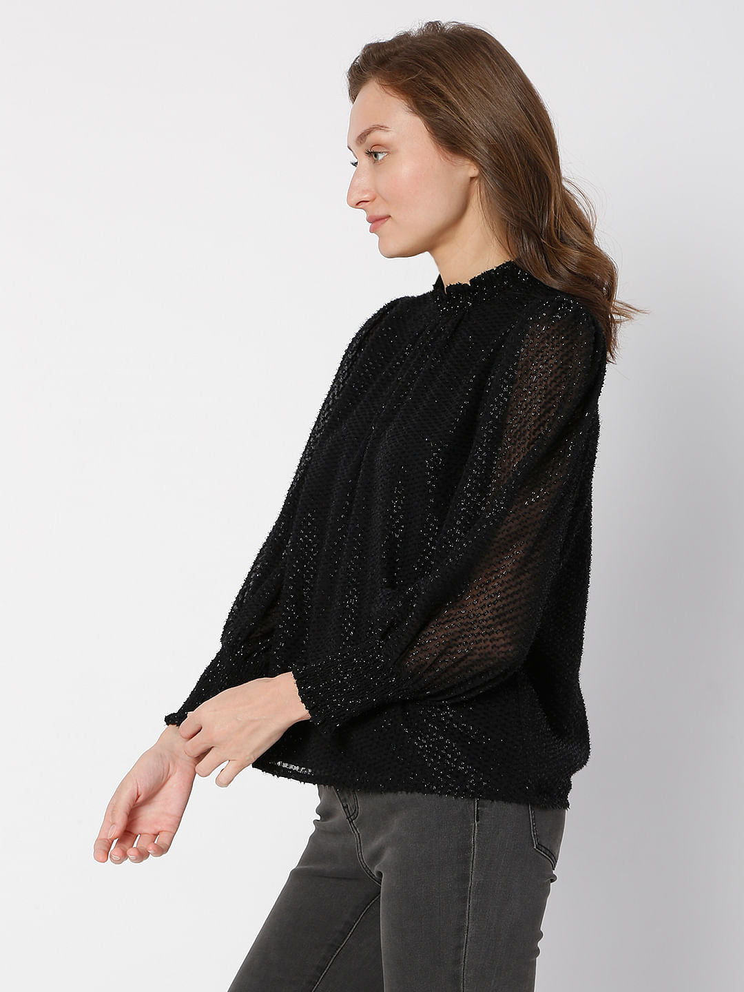 Black Shimmer High-Neck Top