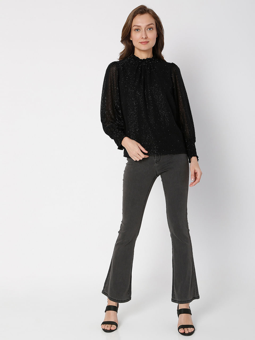 Black Shimmer High-Neck Top