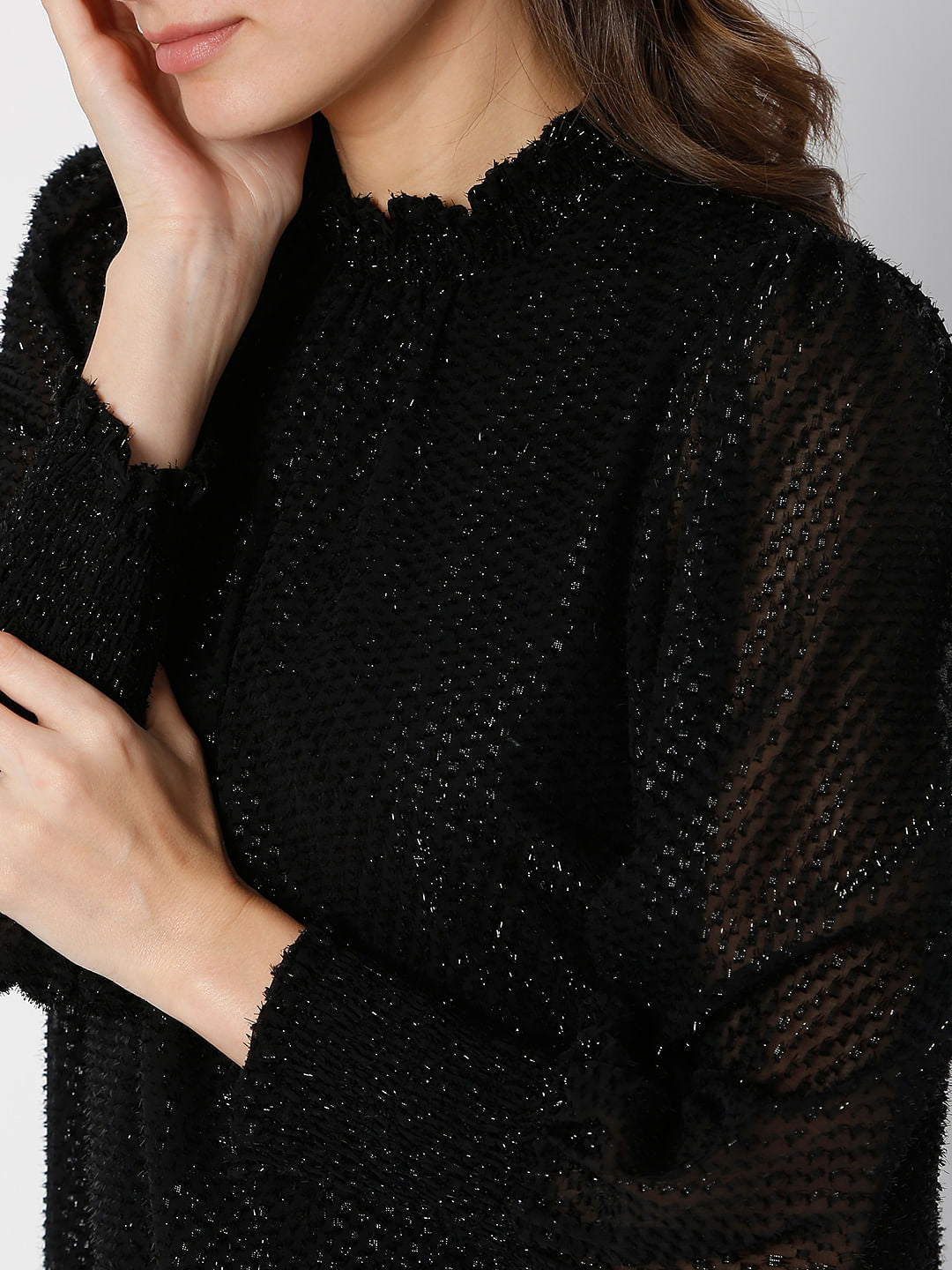 Black Shimmer High-Neck Top