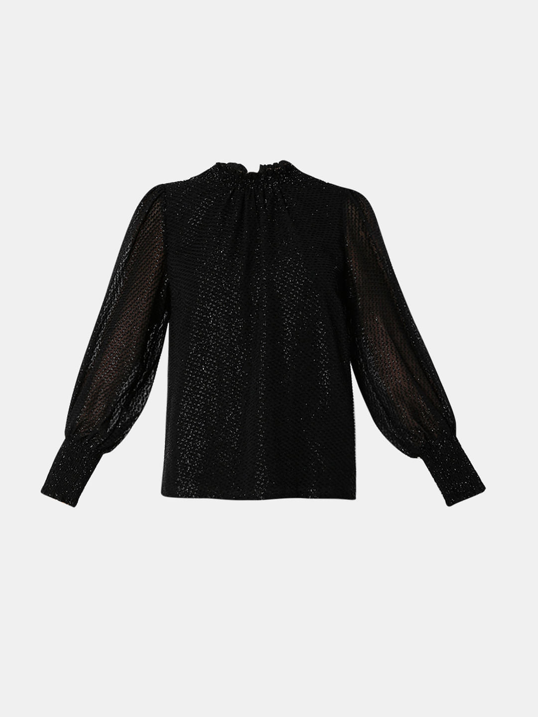 Black Shimmer High-Neck Top