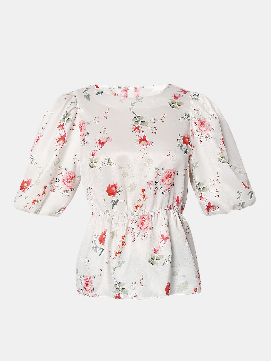 White Floral Print Top