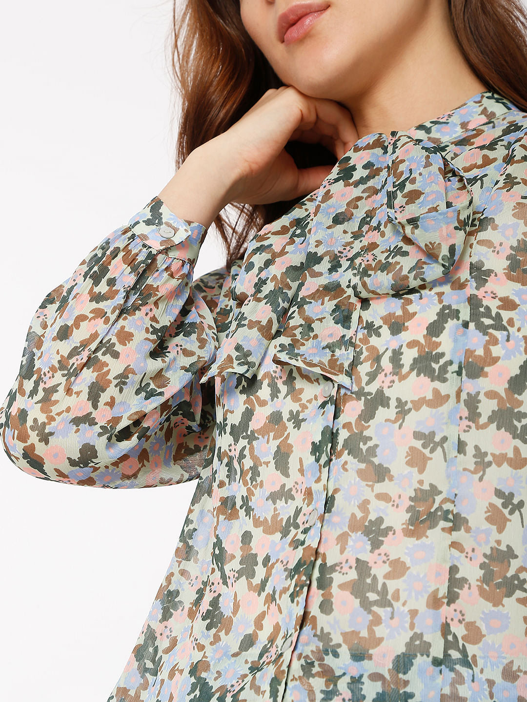 Green Floral Print Shirt