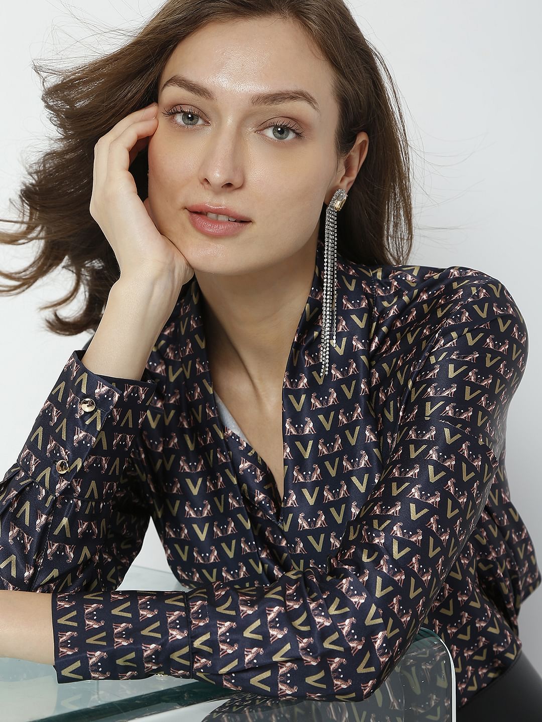 Navy Blue Printed Top