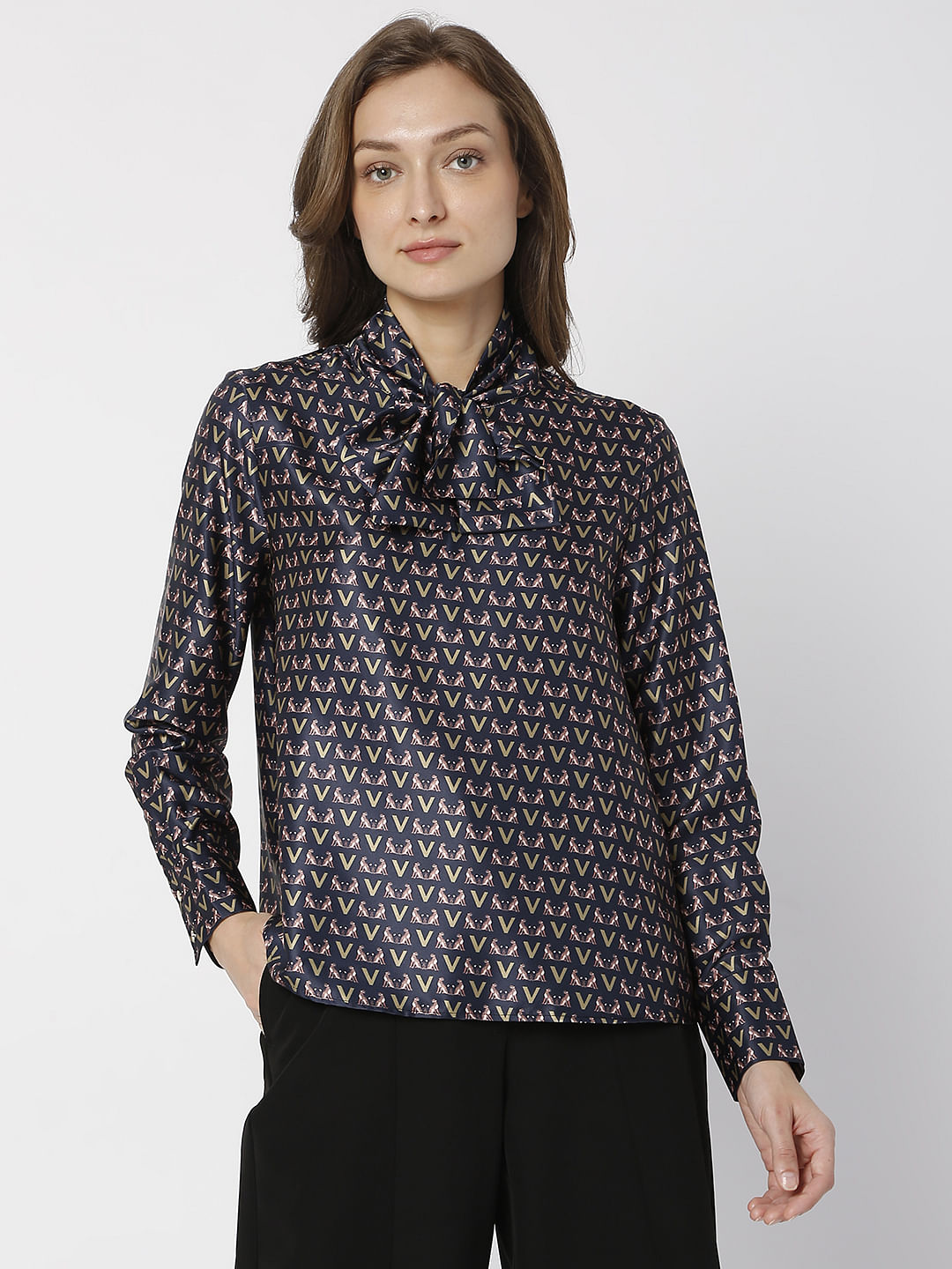 Navy Blue Printed Top