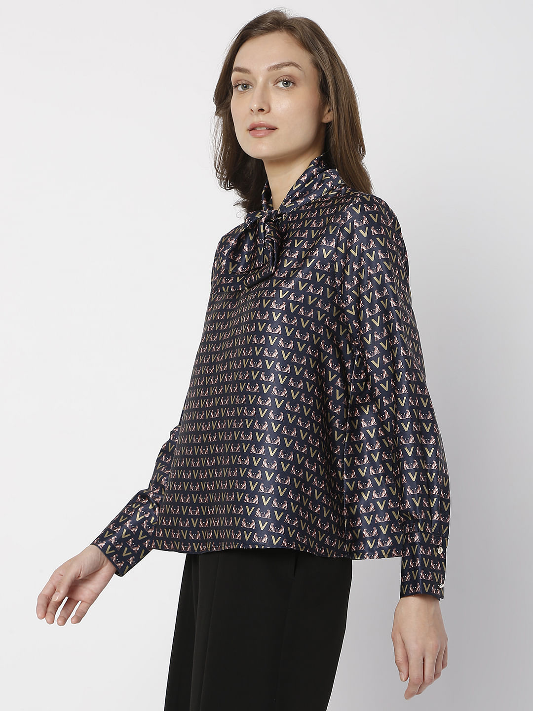 Navy Blue Printed Top