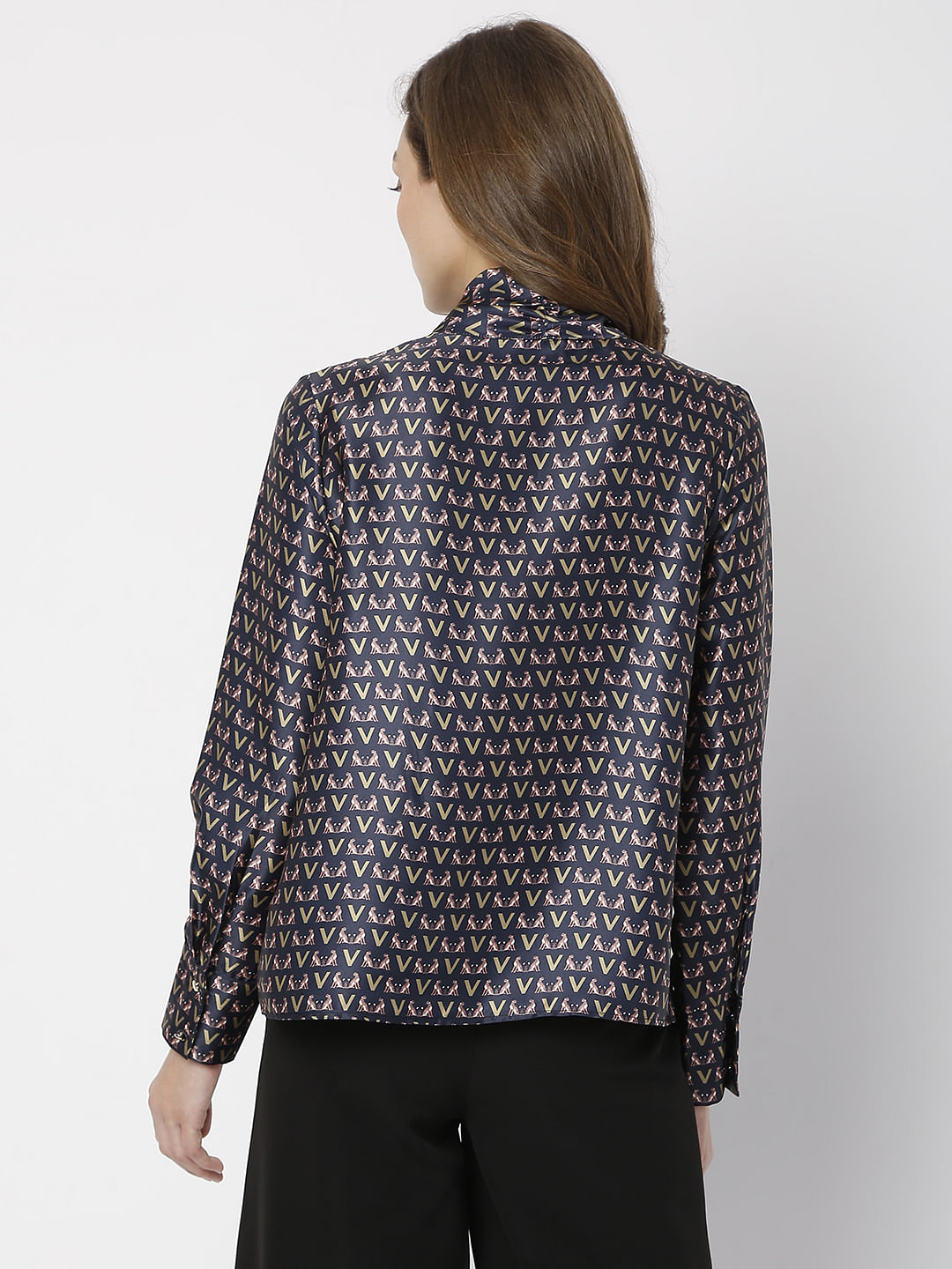 Navy Blue Printed Top